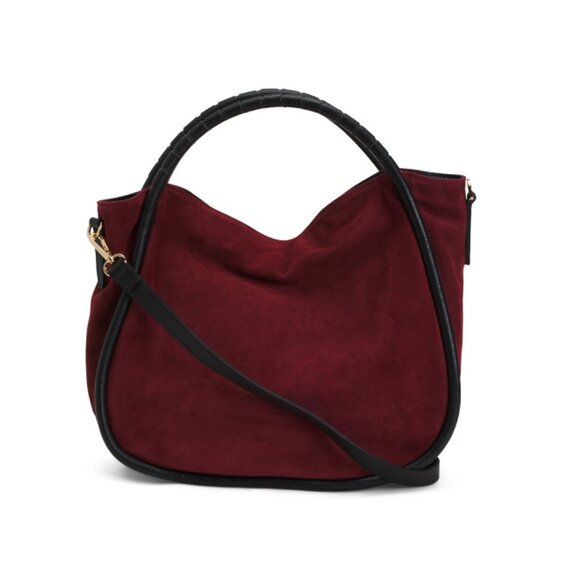 CHEVAL bordeaux Made In Italy Suede Satchel With Tube Handles